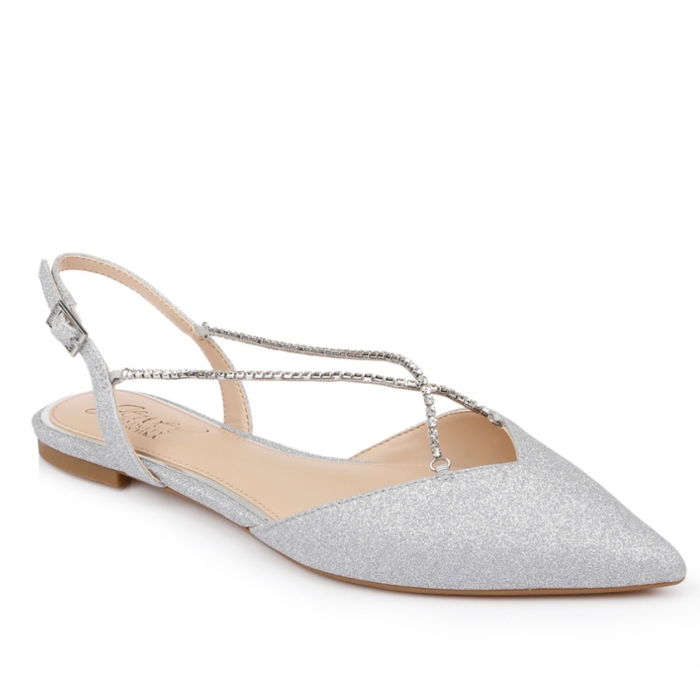 Badgley Mischka Silver Glitter Pointed Toe Slingback Flats
